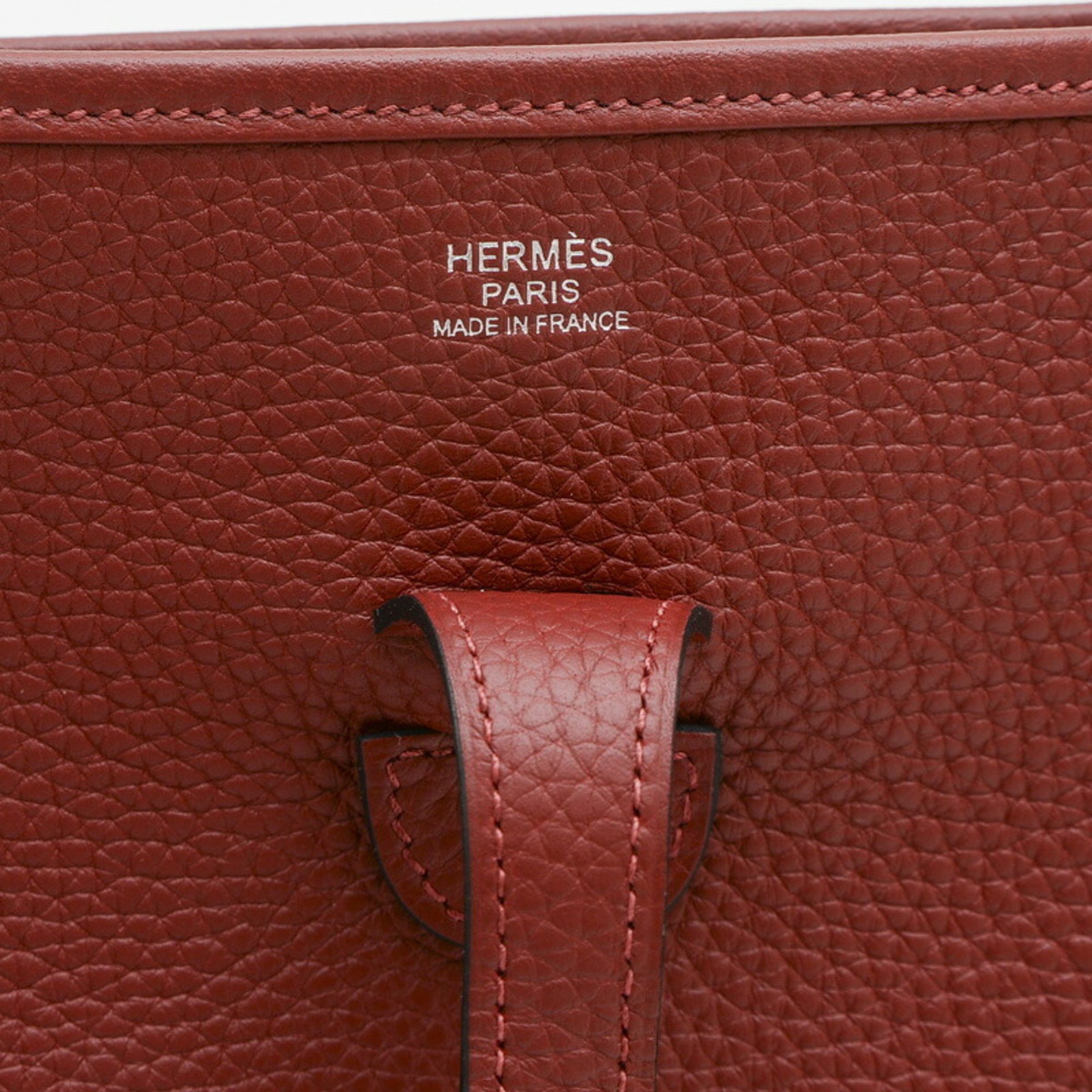 Hermes Evelyn 3 PM Shoulder Bag Taurillon Rouge H W Engraved