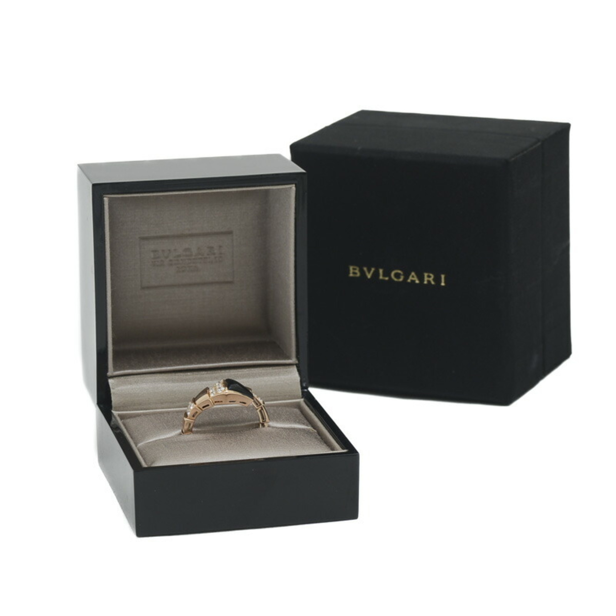 Bvlgari Serpenti Viper Ring Diamond Onyx K18PG M Size