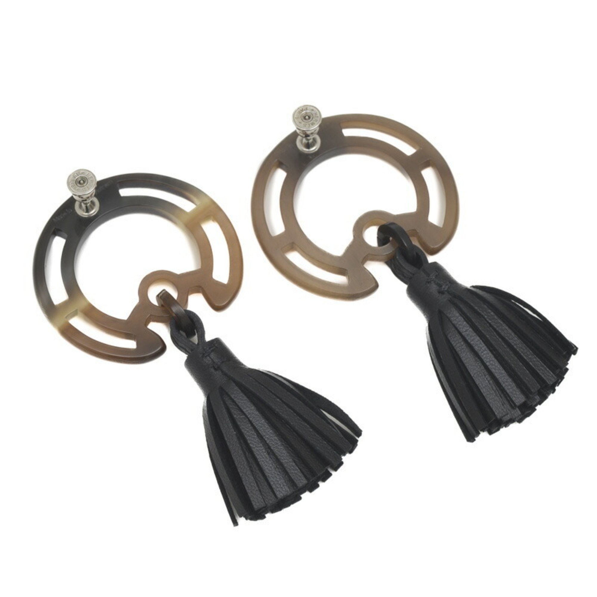 Hermes Trotter Buffalo Horn Earrings Black Grey