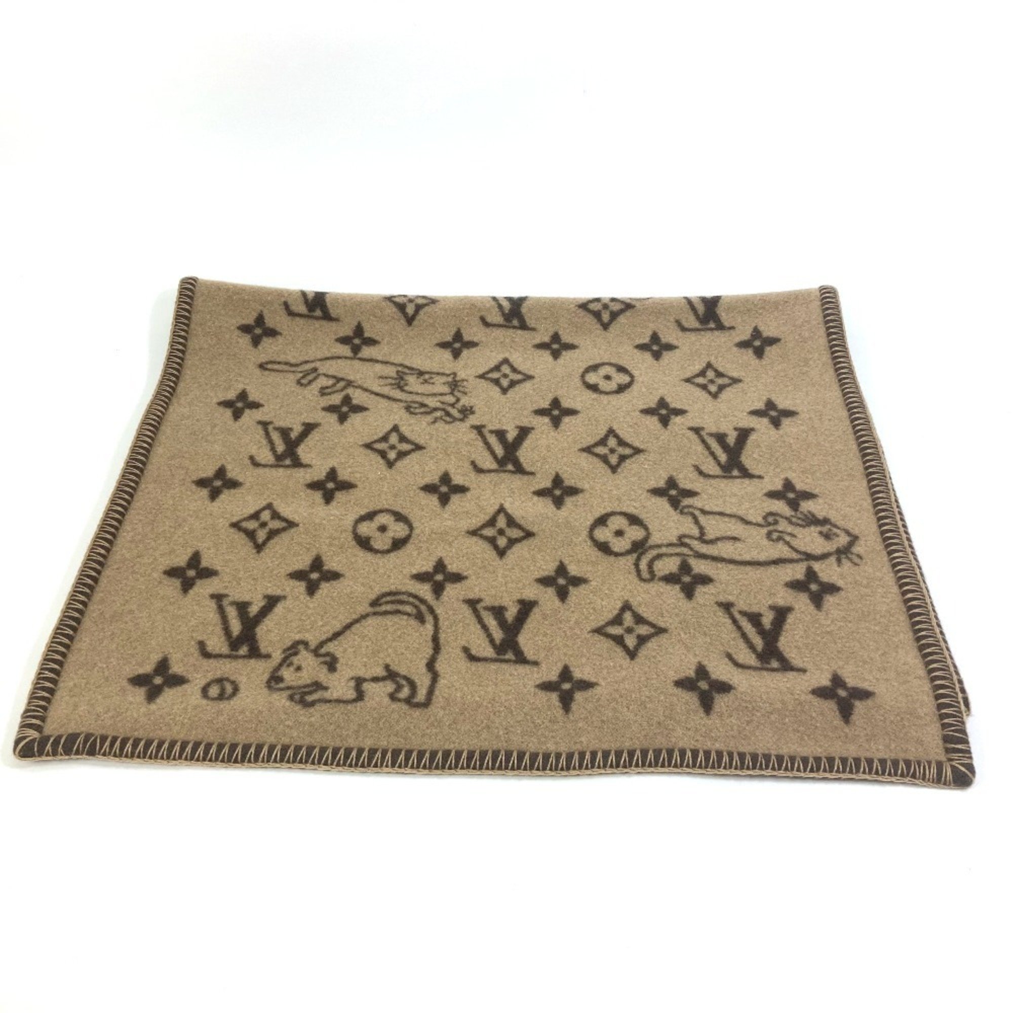 LOUIS VUITTON MP2260 Blanket Couverture Small Catgram Cat Animal Wool Cashmere Women's Brown