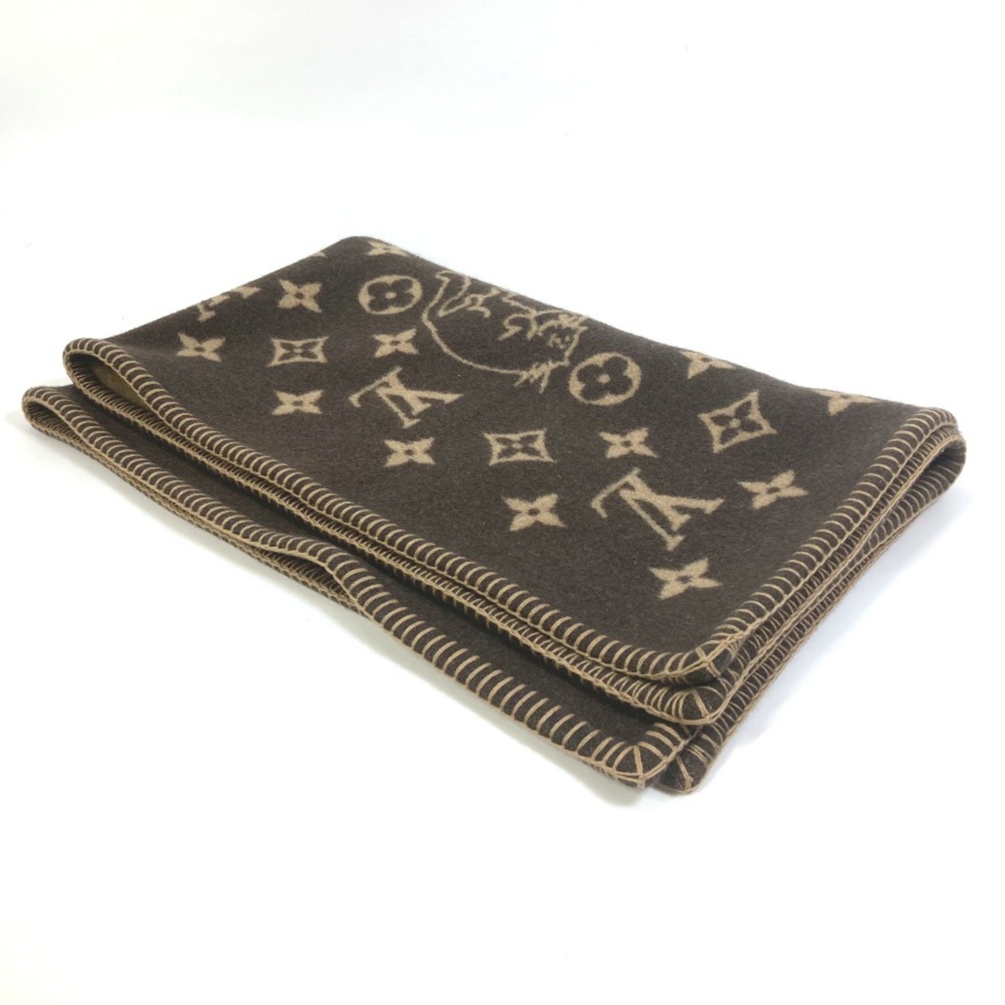 LOUIS VUITTON MP2260 Blanket Couverture Small Catgram Cat Animal Wool Cashmere Women's Brown