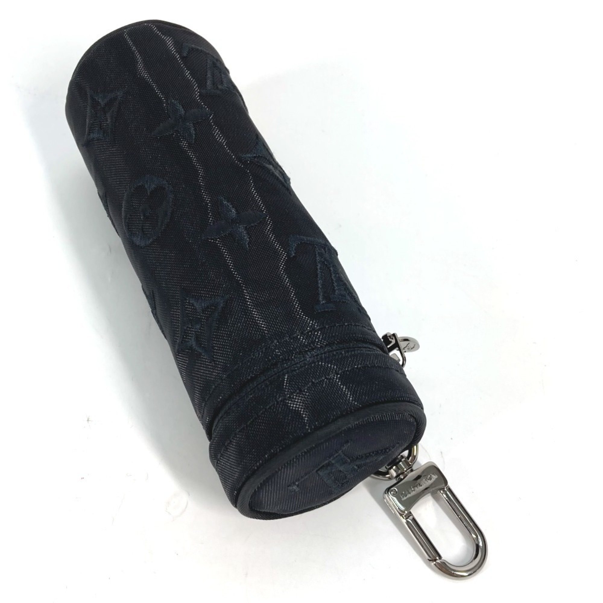 LOUIS VUITTON M77147 Monogram Mesh Pouch Only Cylinder Case Key Holder Bag Charm Cotton Polyester Women's Black