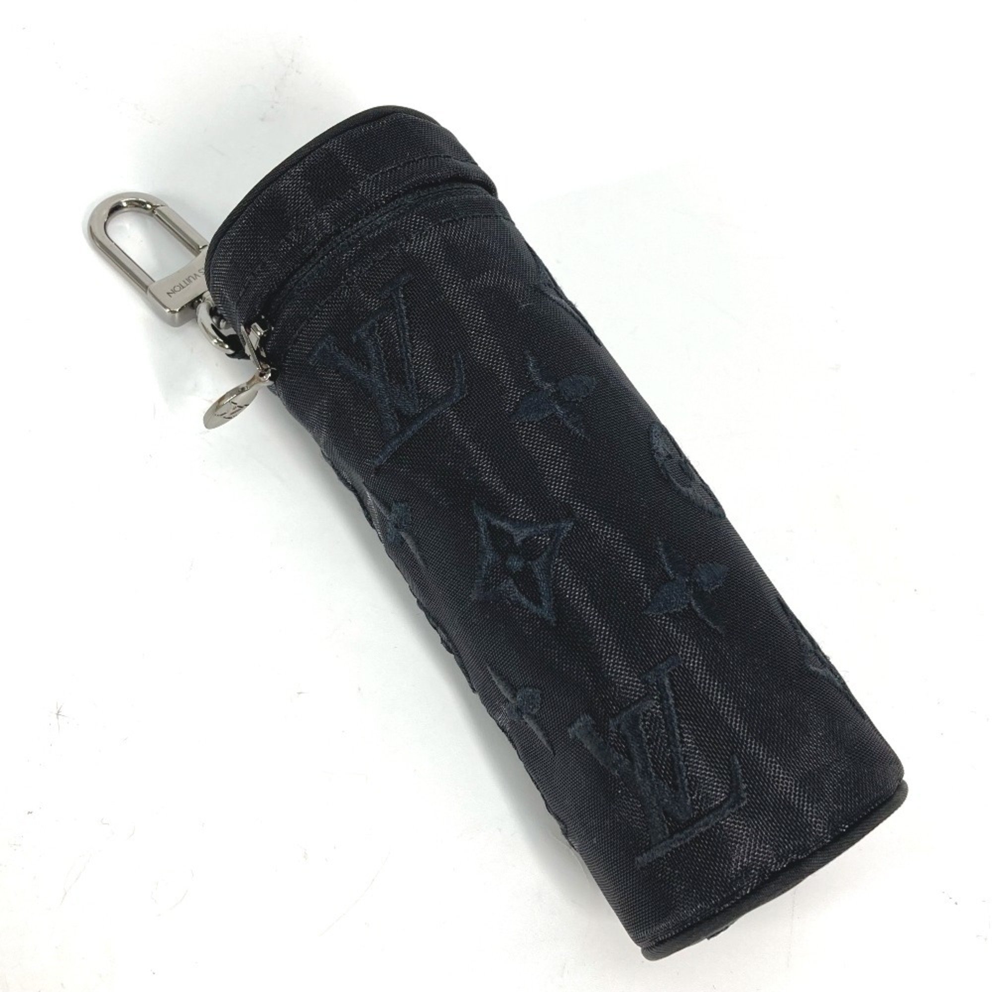 LOUIS VUITTON M77147 Monogram Mesh Pouch Only Cylinder Case Key Holder Bag Charm Cotton Polyester Women's Black