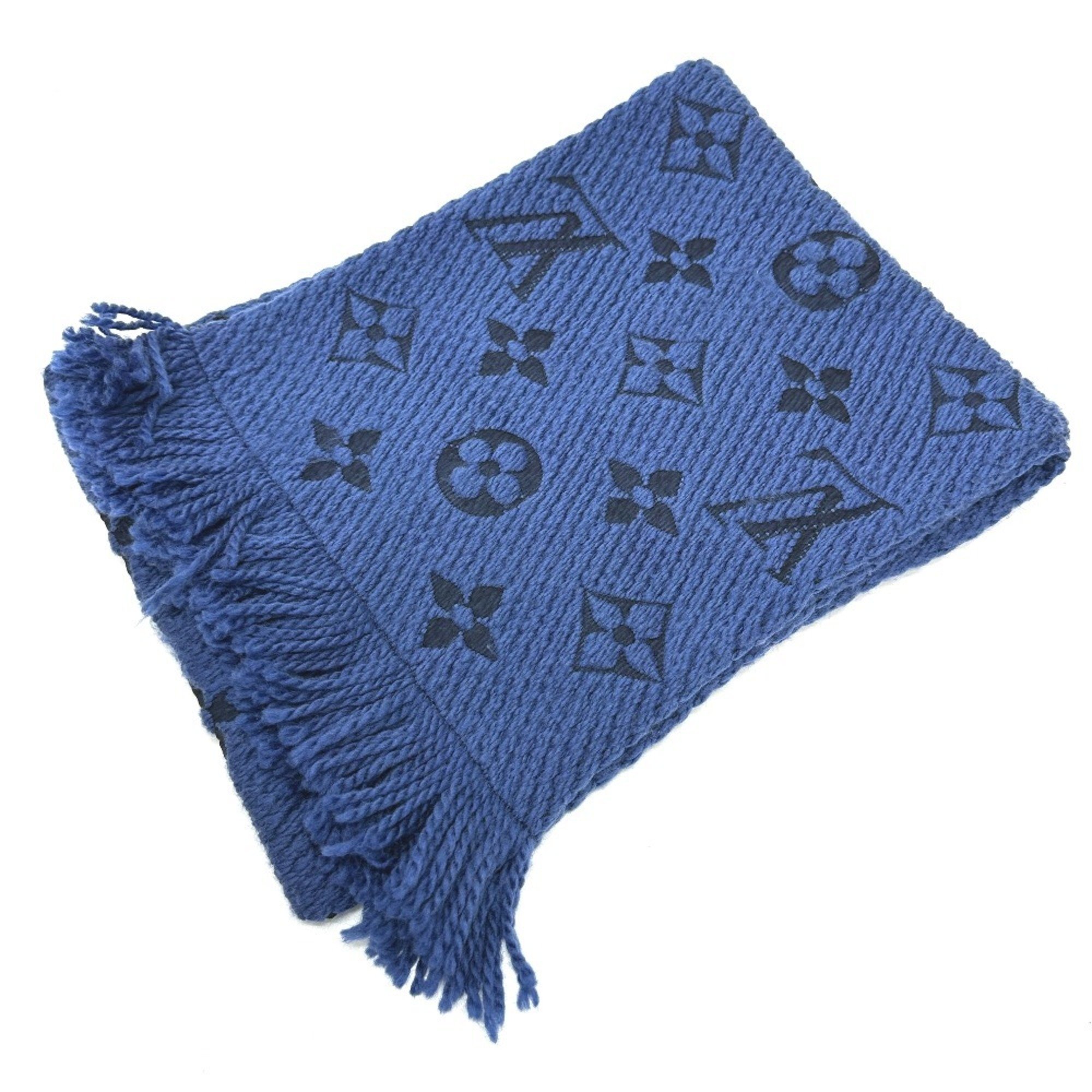 LOUIS VUITTON M70812 Monogram Echarpe Mania Scarf Wool Silk Women's Blue Denim Dark