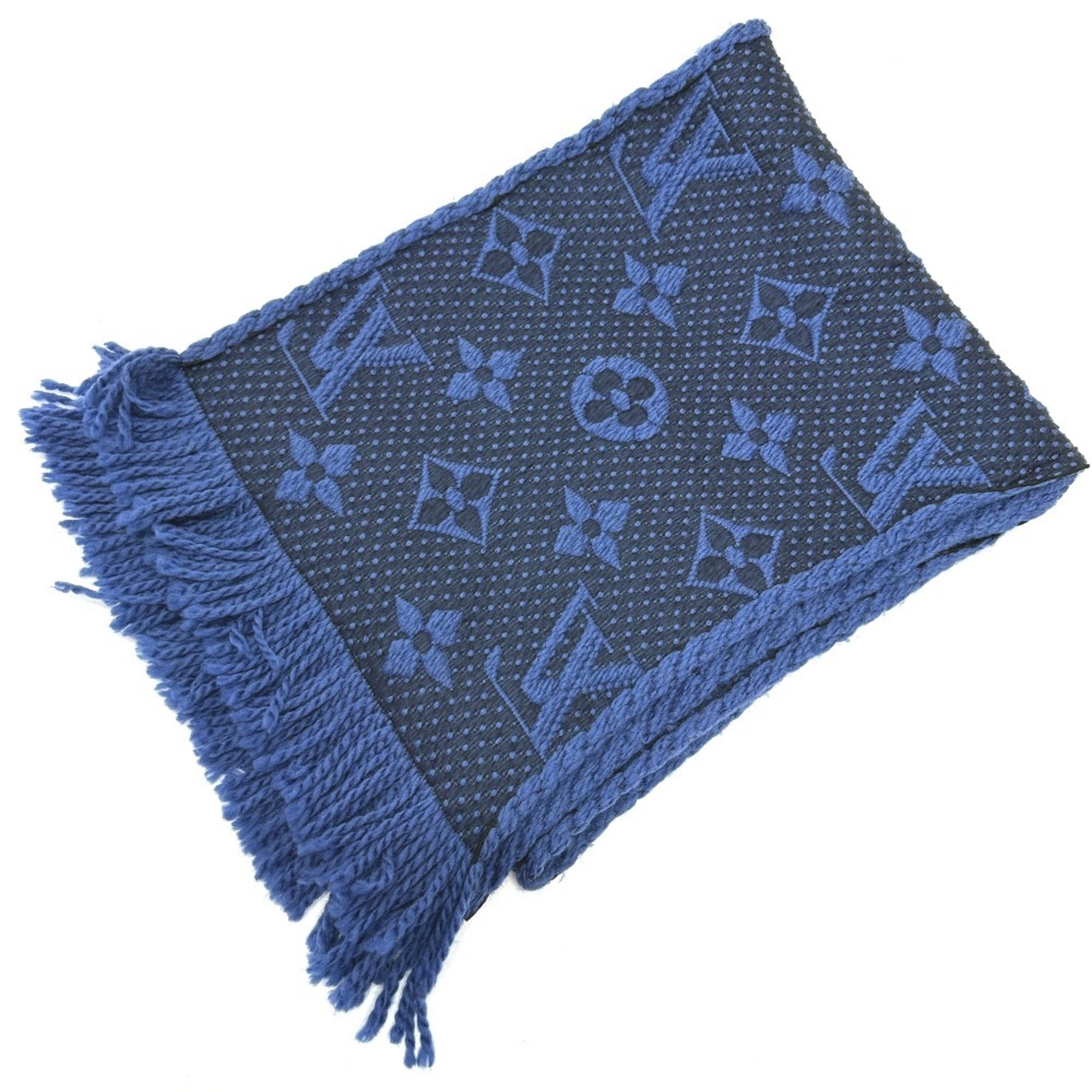 LOUIS VUITTON M70812 Monogram Echarpe Mania Scarf Wool Silk Women's Blue Denim Dark