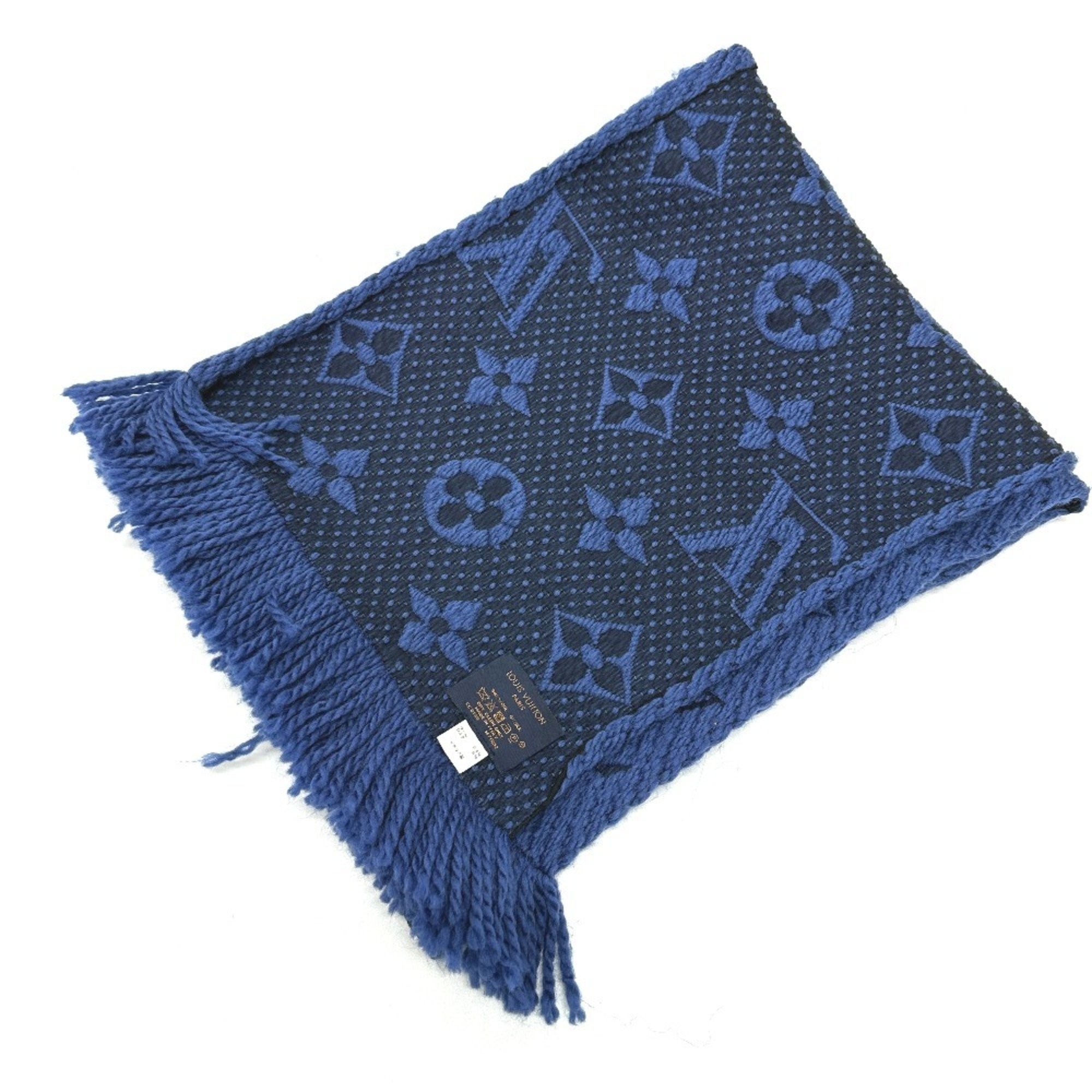 LOUIS VUITTON M70812 Monogram Echarpe Mania Scarf Wool Silk Women's Blue Denim Dark