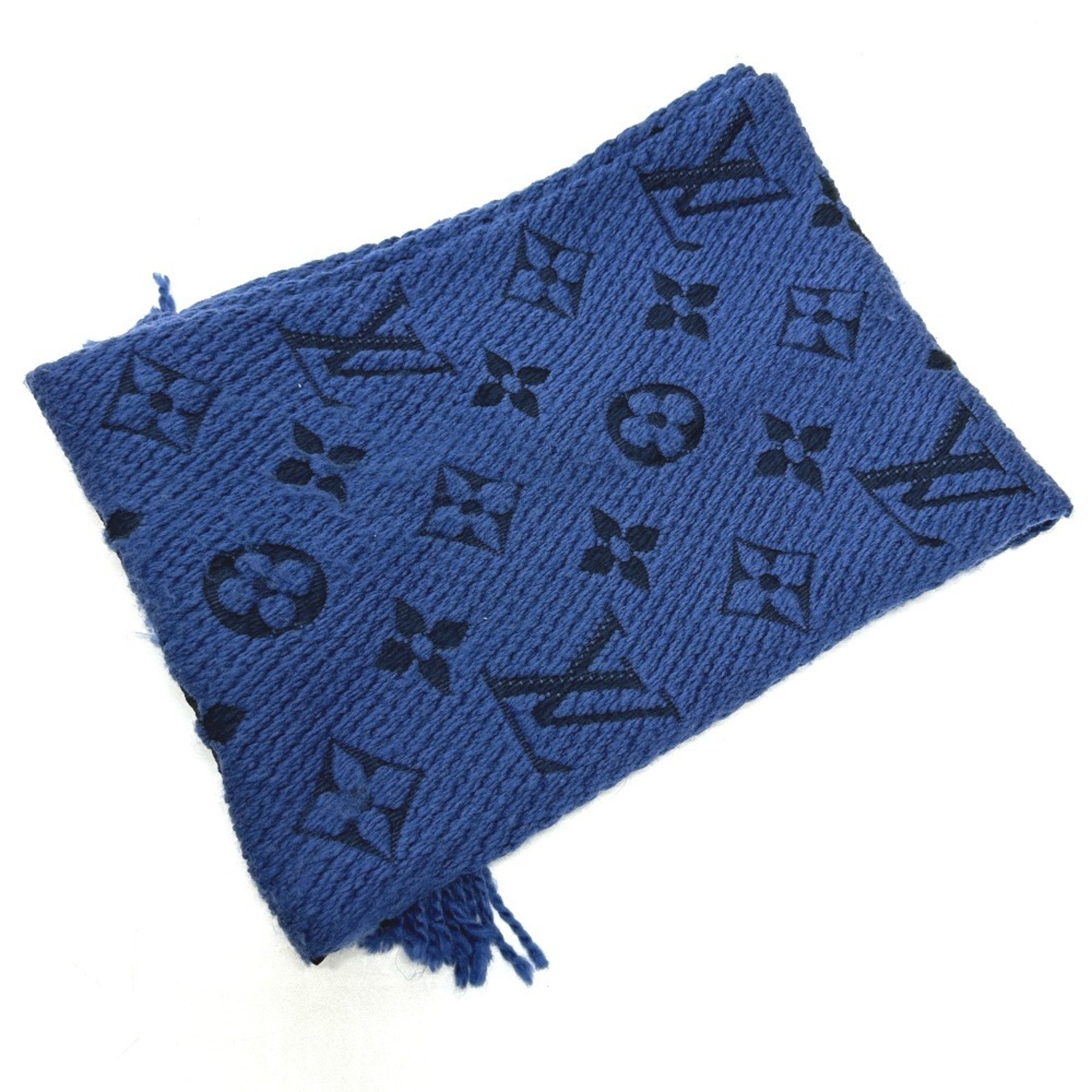 LOUIS VUITTON M70812 Monogram Echarpe Mania Scarf Wool Silk Women's Blue Denim Dark