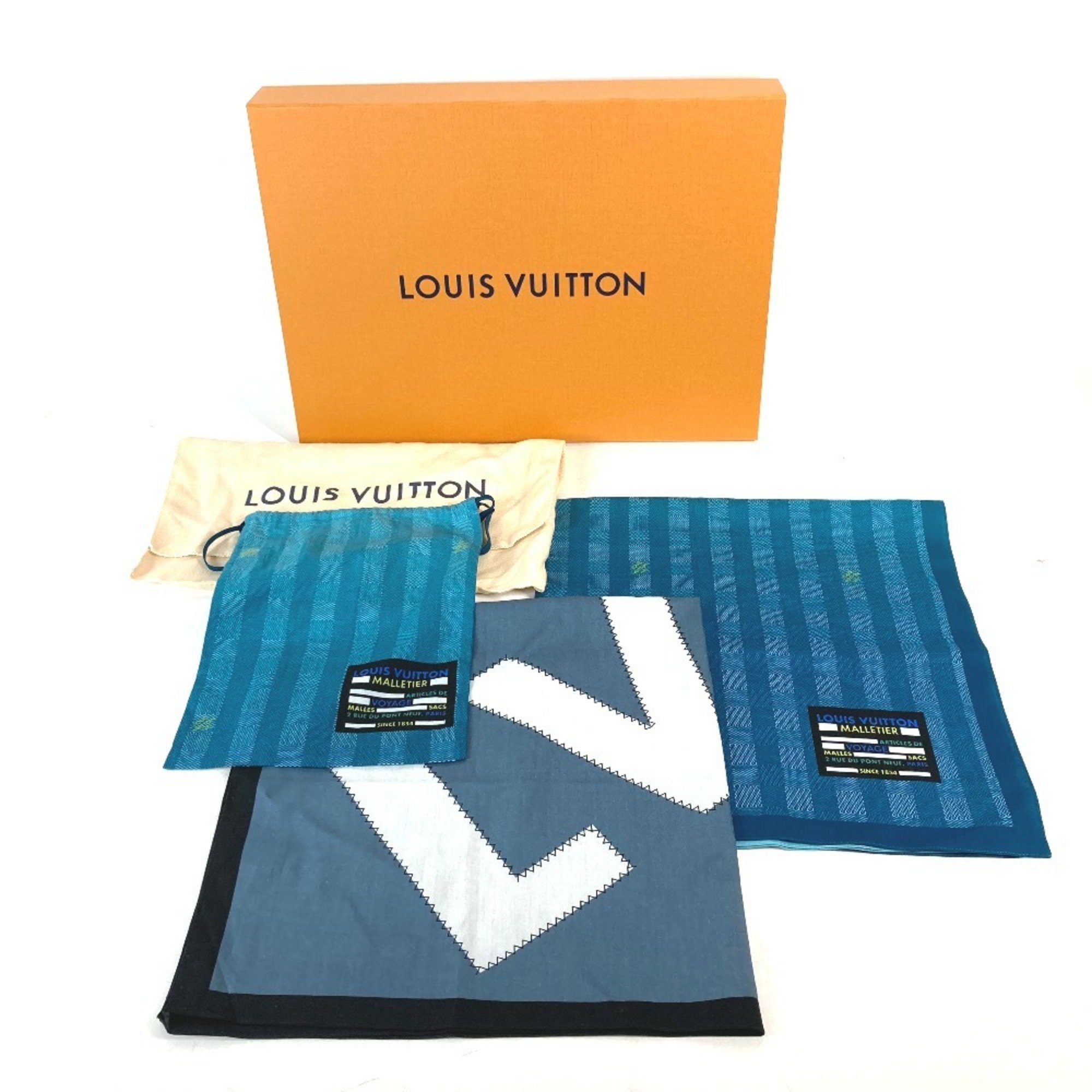 LOUIS VUITTON M77585 Set of Three Bandanas 2 Bandanas, 1 Pouch (1 Missing) Scarf Cotton Men's Blue