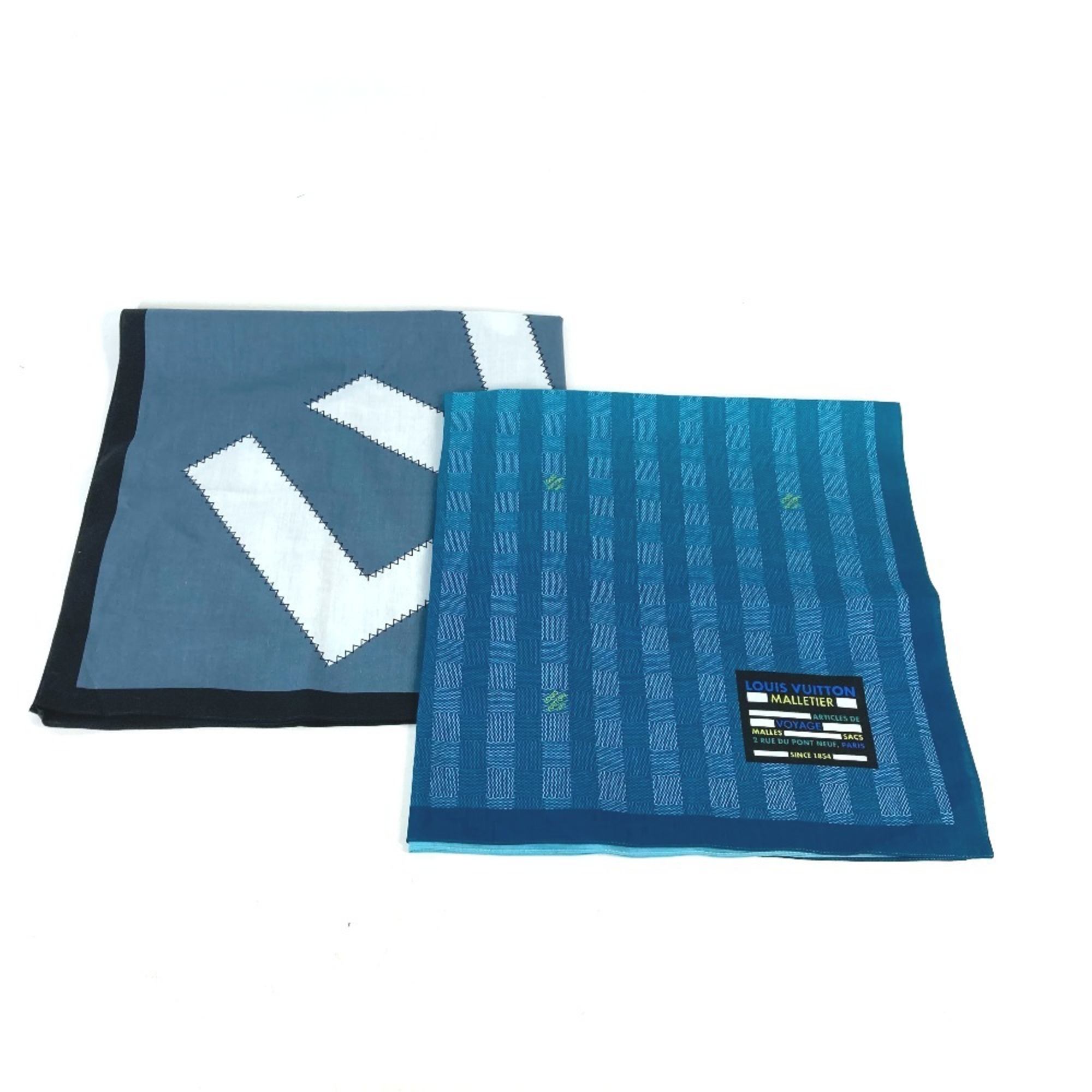 LOUIS VUITTON M77585 Set of Three Bandanas 2 Bandanas, 1 Pouch (1 Missing) Scarf Cotton Men's Blue