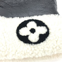 LOUIS VUITTON M77052 Bicolor Muff Shirring Signature Gloves Sheepskin Women's Black