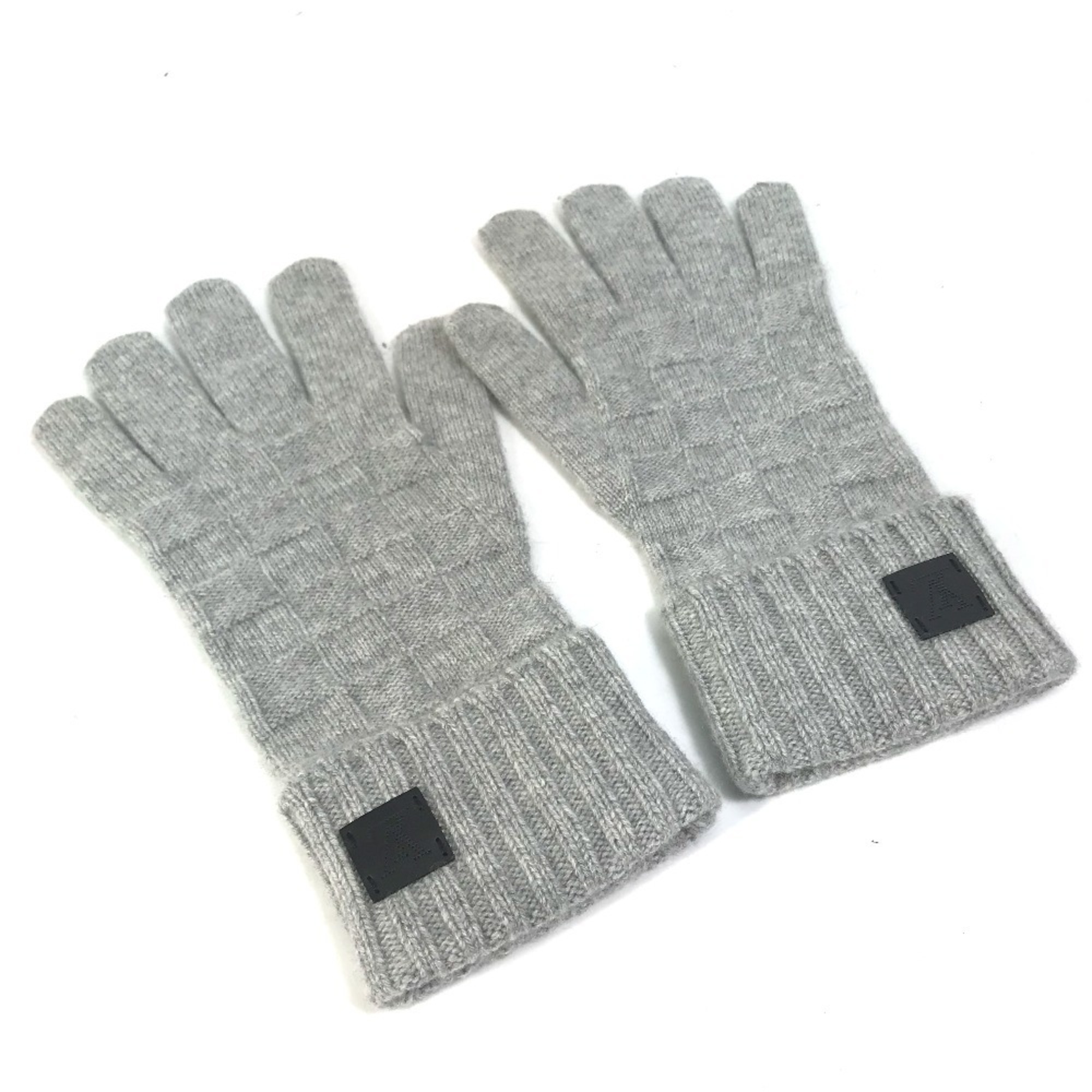 LOUIS VUITTON M72679 Damier Leather Patch Gon Helsinki Gloves ada Cashmere Men's Grey