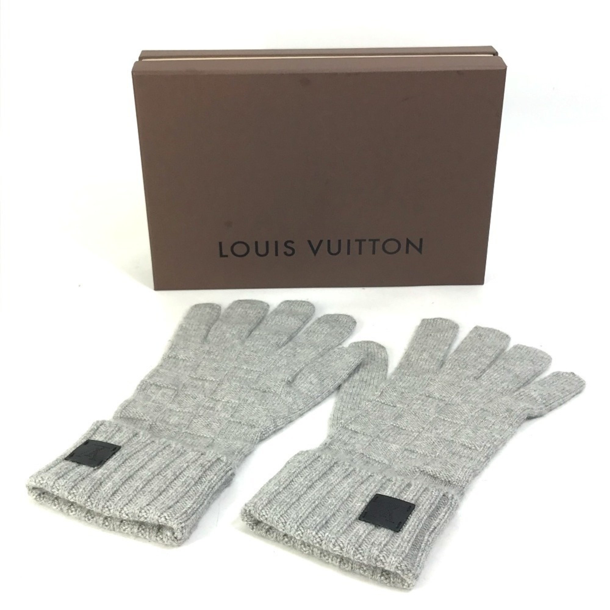 LOUIS VUITTON M72679 Damier Leather Patch Gon Helsinki Gloves ada Cashmere Men's Grey