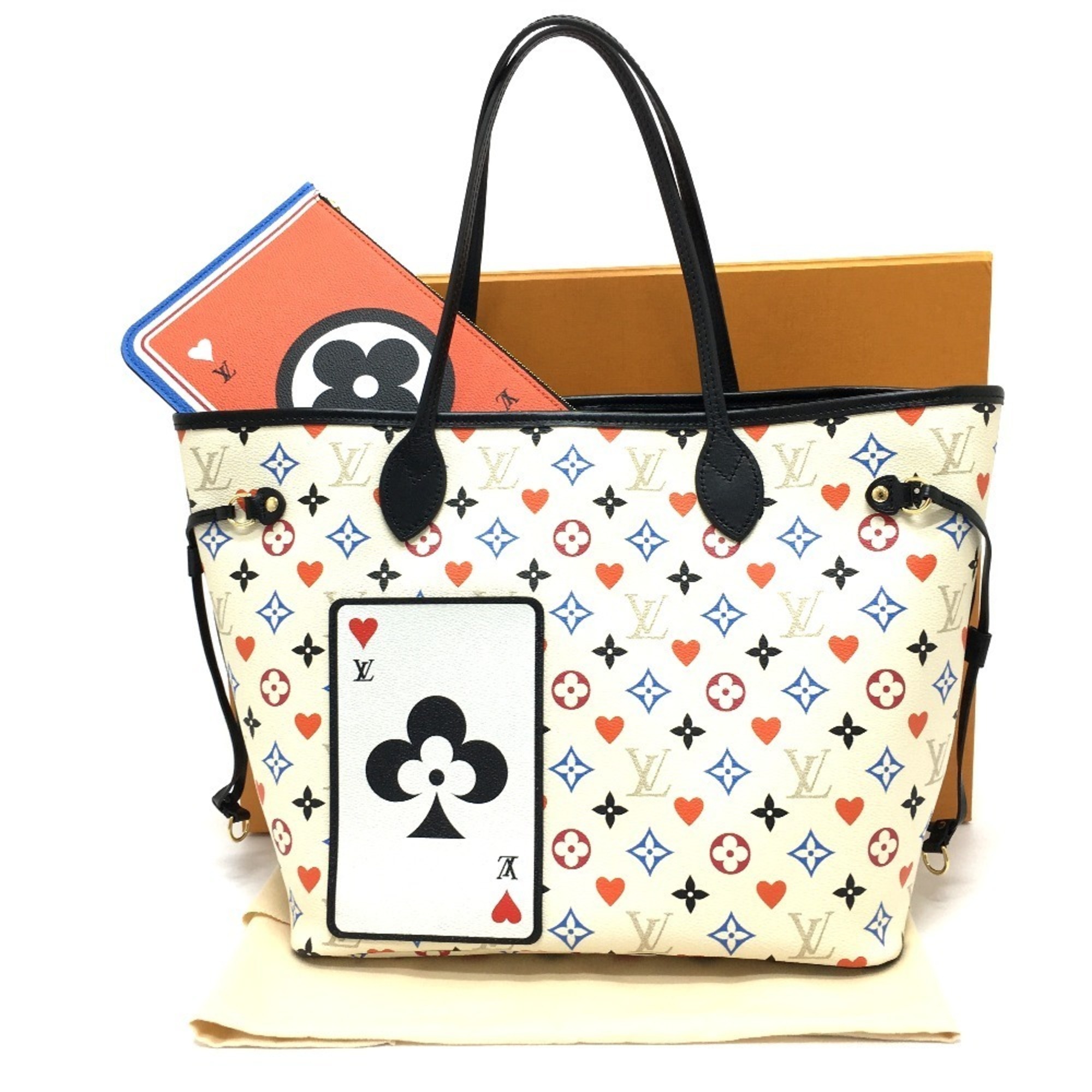 LOUIS VUITTON M57462 Game On Monogram Neverfull MM Playing Cards Tote Bag Canvas Women's Blanc Multicolor