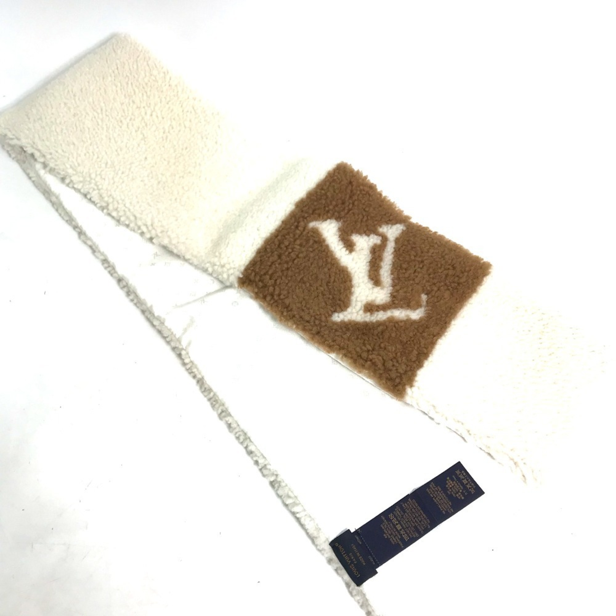 LOUIS VUITTON M77867 Scarf Never Freeze Shirring Snood Tippet Shearling Women's Beige