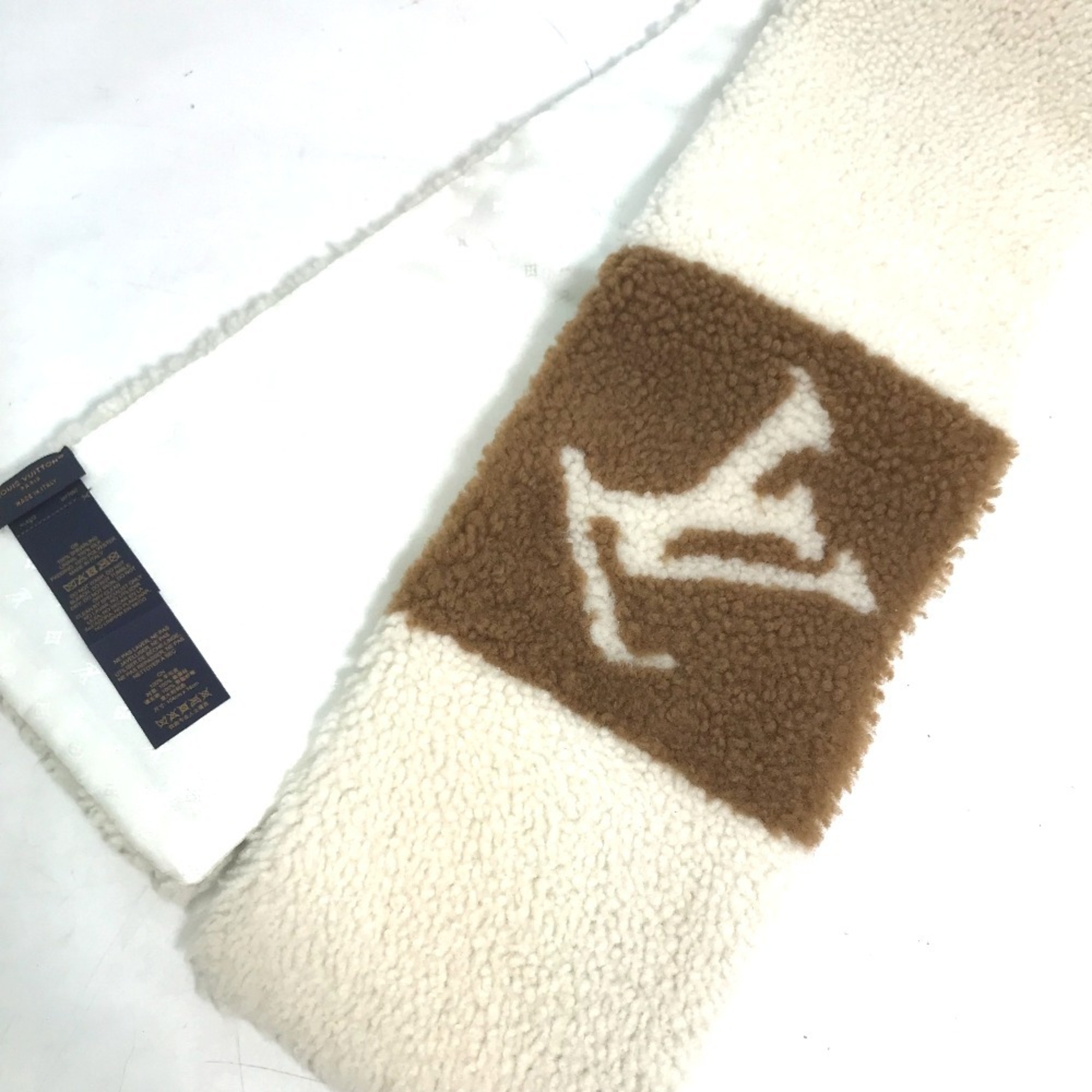 LOUIS VUITTON M77867 Scarf Never Freeze Shirring Snood Tippet Shearling Women's Beige