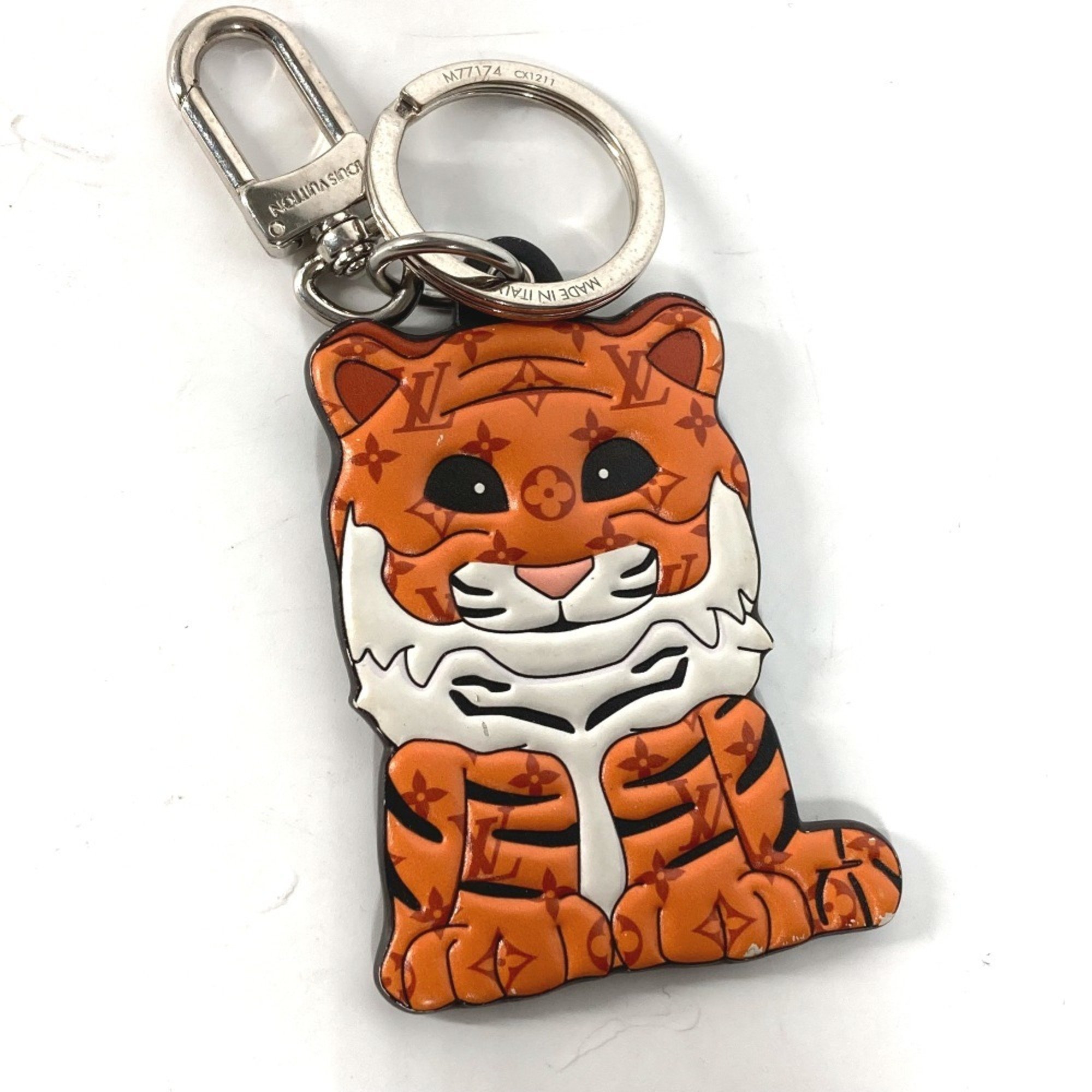 LOUIS VUITTON M77174 Porto Cle Tiger Animal Bag Charm Keychain Leather Women's Orange