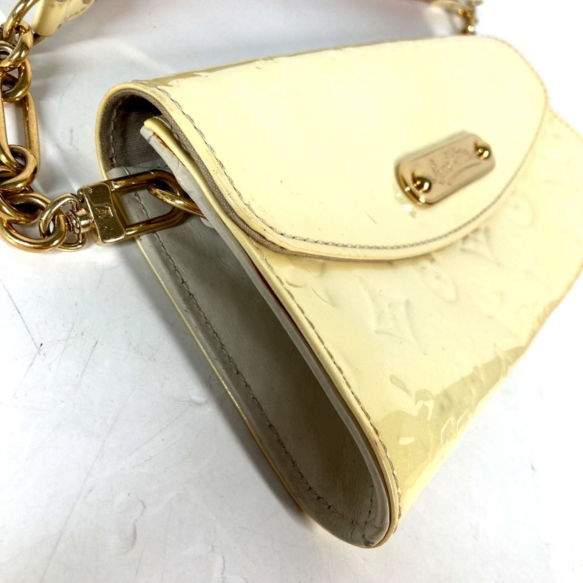 LOUIS VUITTON M93541 Monogram Vernis Sunset Bluebird Chain Bag Clutch Long Wallet Shoulder Women's Pearl White