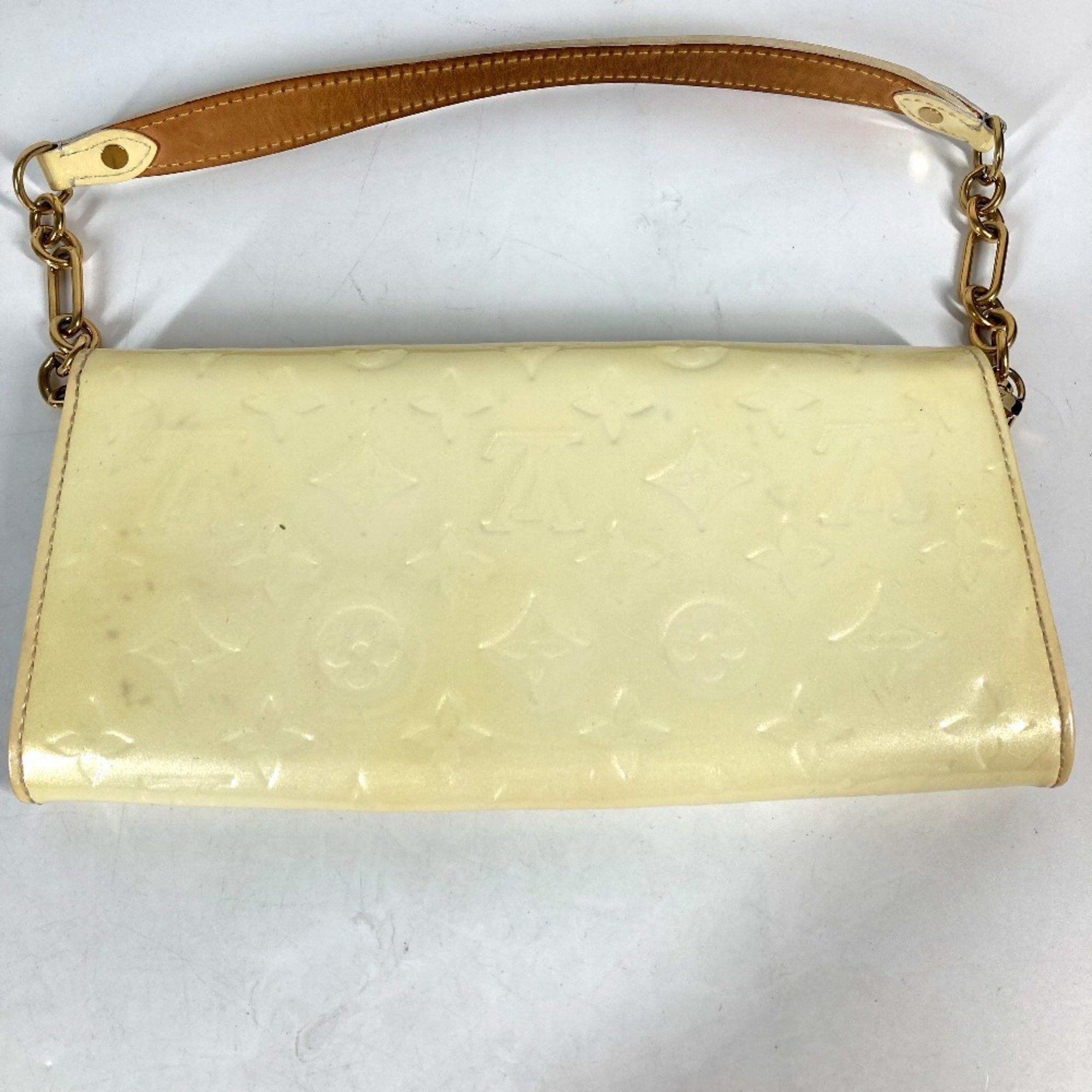 LOUIS VUITTON M93541 Monogram Vernis Sunset Bluebird Chain Bag Clutch Long Wallet Shoulder Women's Pearl White