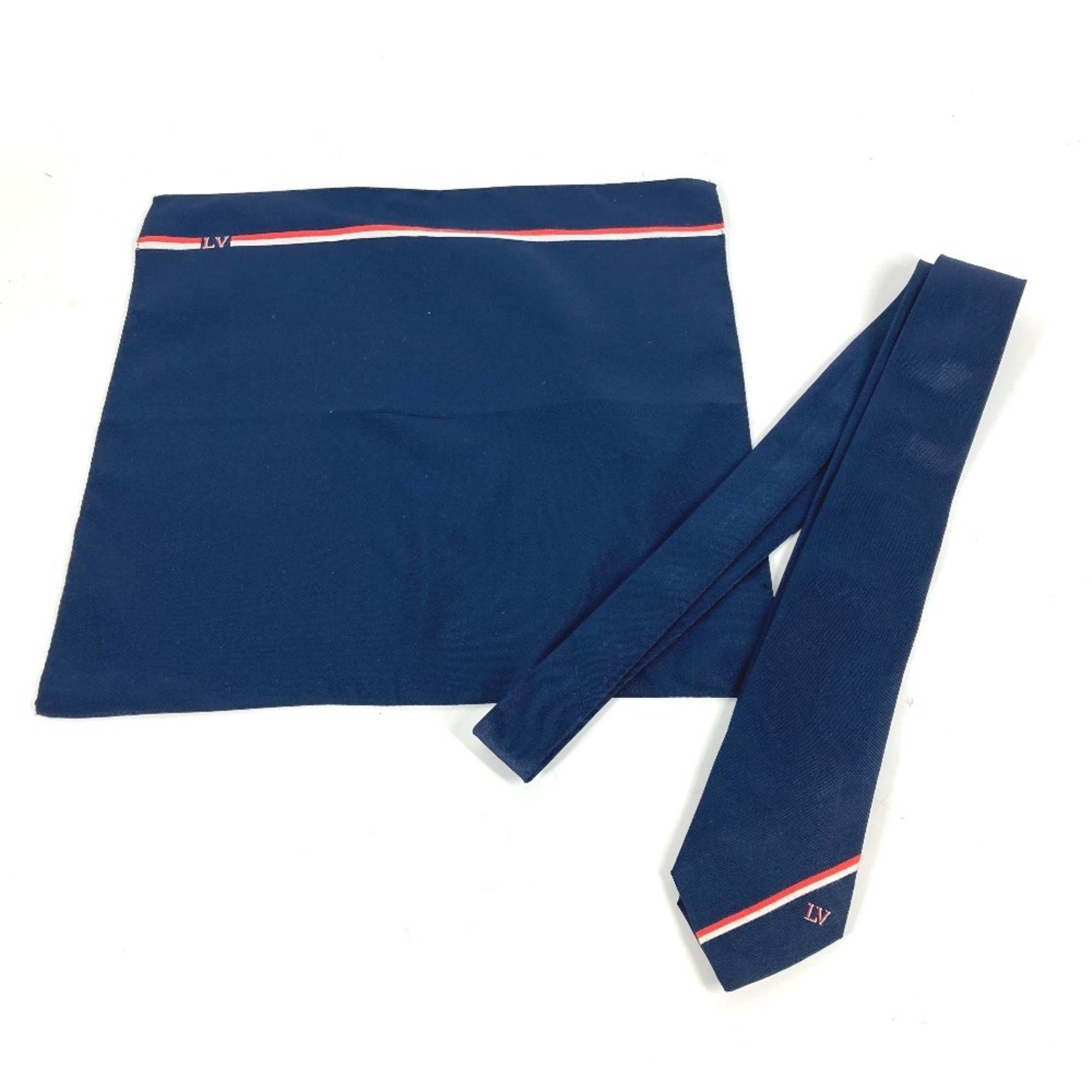 LOUIS VUITTON M70220 Pochette LV Ruban Handkerchief & Tie Set Pocket Square Silk Cotton Men's Marine Navy