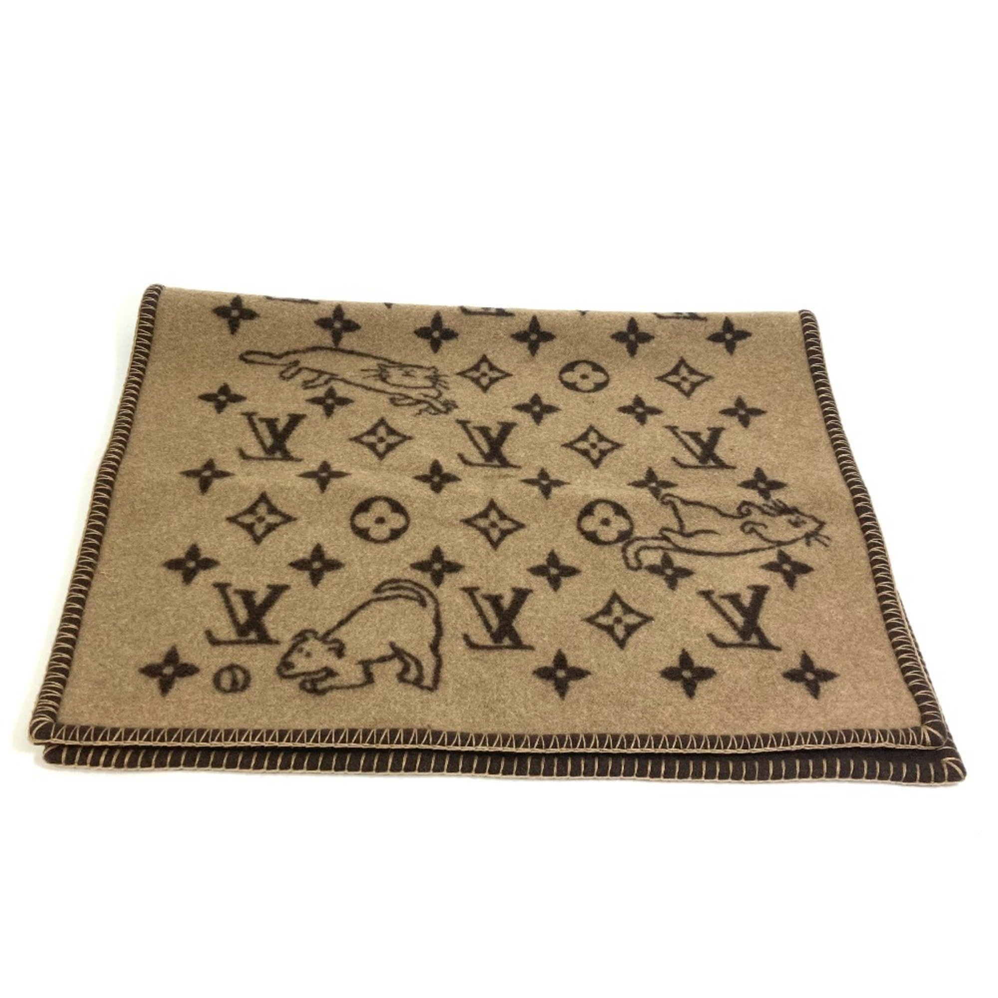 LOUIS VUITTON MP2260 Couverture Small Catgram Blanket Cat Wool Cashmere Men's Women's Brown