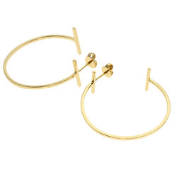 Tiffany & Co. T-wire hoop large earrings in 18k yellow gold for women. TIFFANY