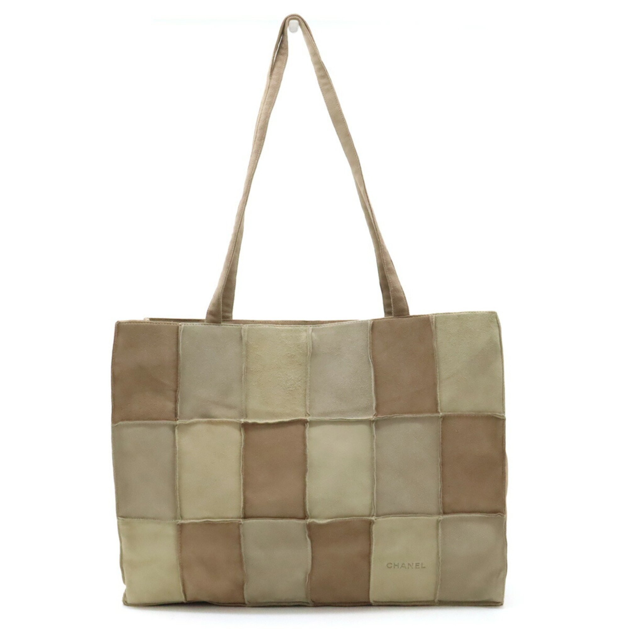 CHANEL patchwork tote bag shoulder suede beige