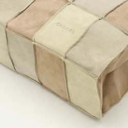 CHANEL patchwork tote bag shoulder suede beige