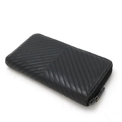 CHANEL Chevron V-stitch round long wallet Coco mark lambskin leather black