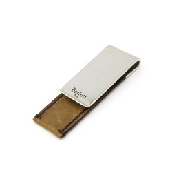 Berluti Money Clip Bill Metal Leather Silver Brown