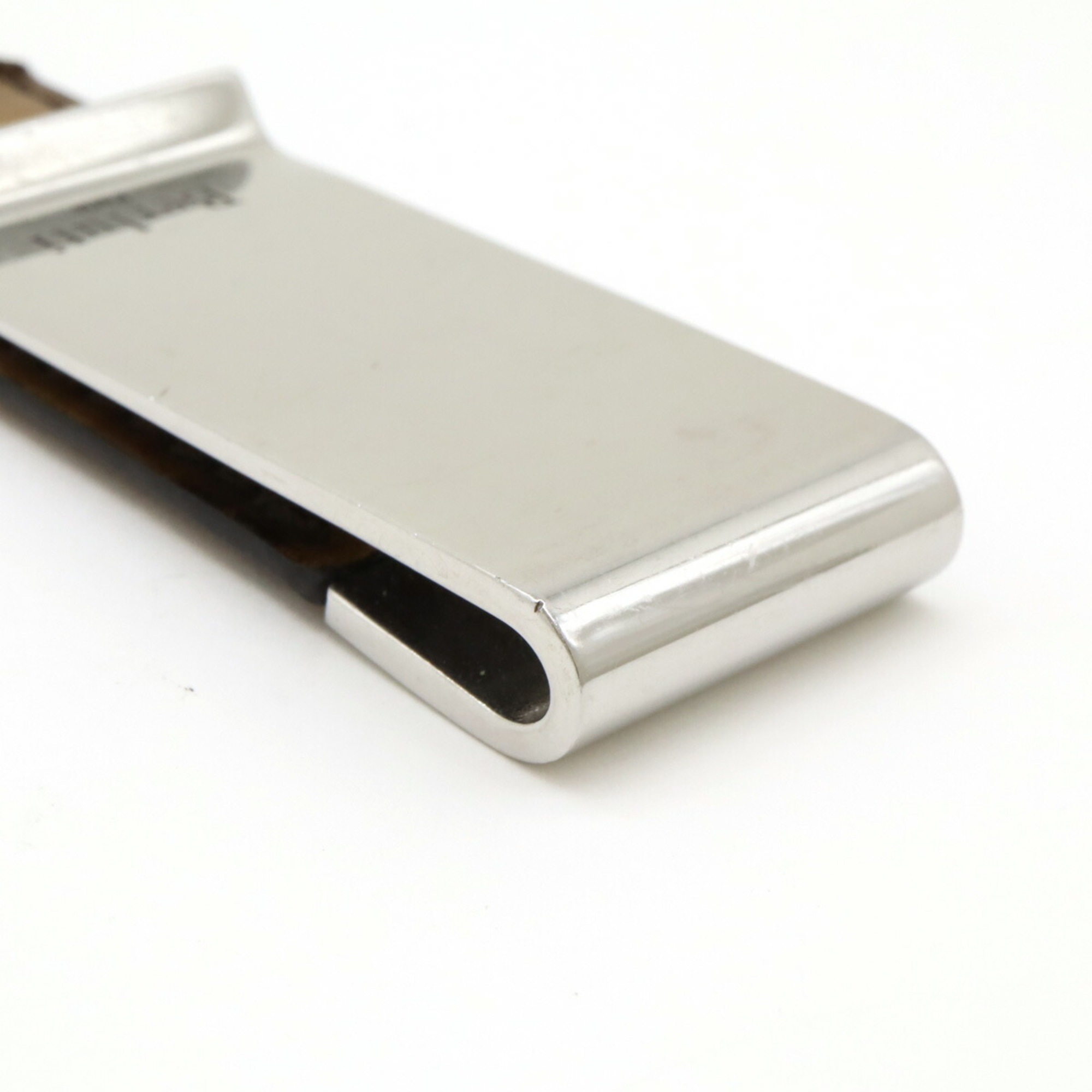 Berluti Money Clip Bill Metal Leather Silver Brown