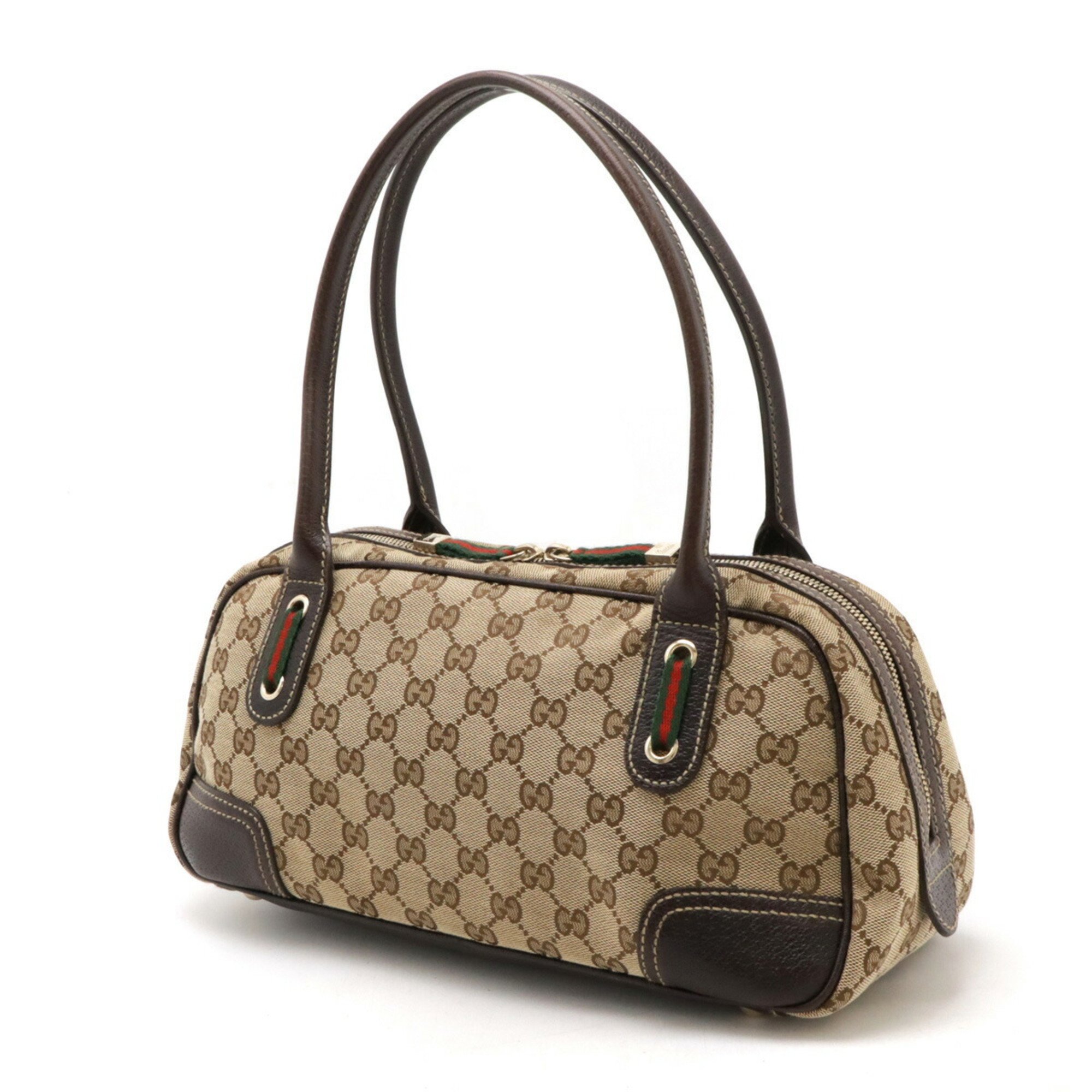 GUCCI Gucci Prince GG Canvas Sherry Line Ribbon Shoulder Bag Boston Khaki Beige Brown 161720