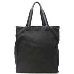 GUCCI GG Nylon Tote Bag Large Shoulder Leather Black Grey 449177