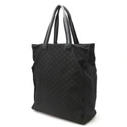 GUCCI GG Nylon Tote Bag Large Shoulder Leather Black Grey 449177