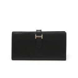 HERMES Bearn Soufflet Bi-fold Long Wallet, Epsom Leather, Black, N Stamp