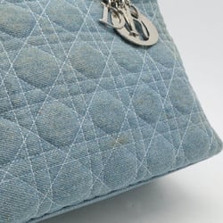 Christian Dior Lady Cannage Handbag Shoulder Bag Denim Light Blue Clear