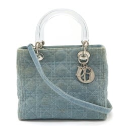 Christian Dior Lady Cannage Handbag Shoulder Bag Denim Light Blue Clear