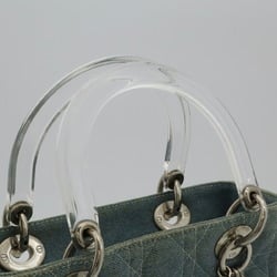 Christian Dior Lady Cannage Handbag Shoulder Bag Denim Light Blue Clear