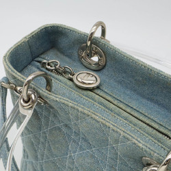 Christian Dior Lady Cannage Handbag Shoulder Bag Denim Light Blue Clear