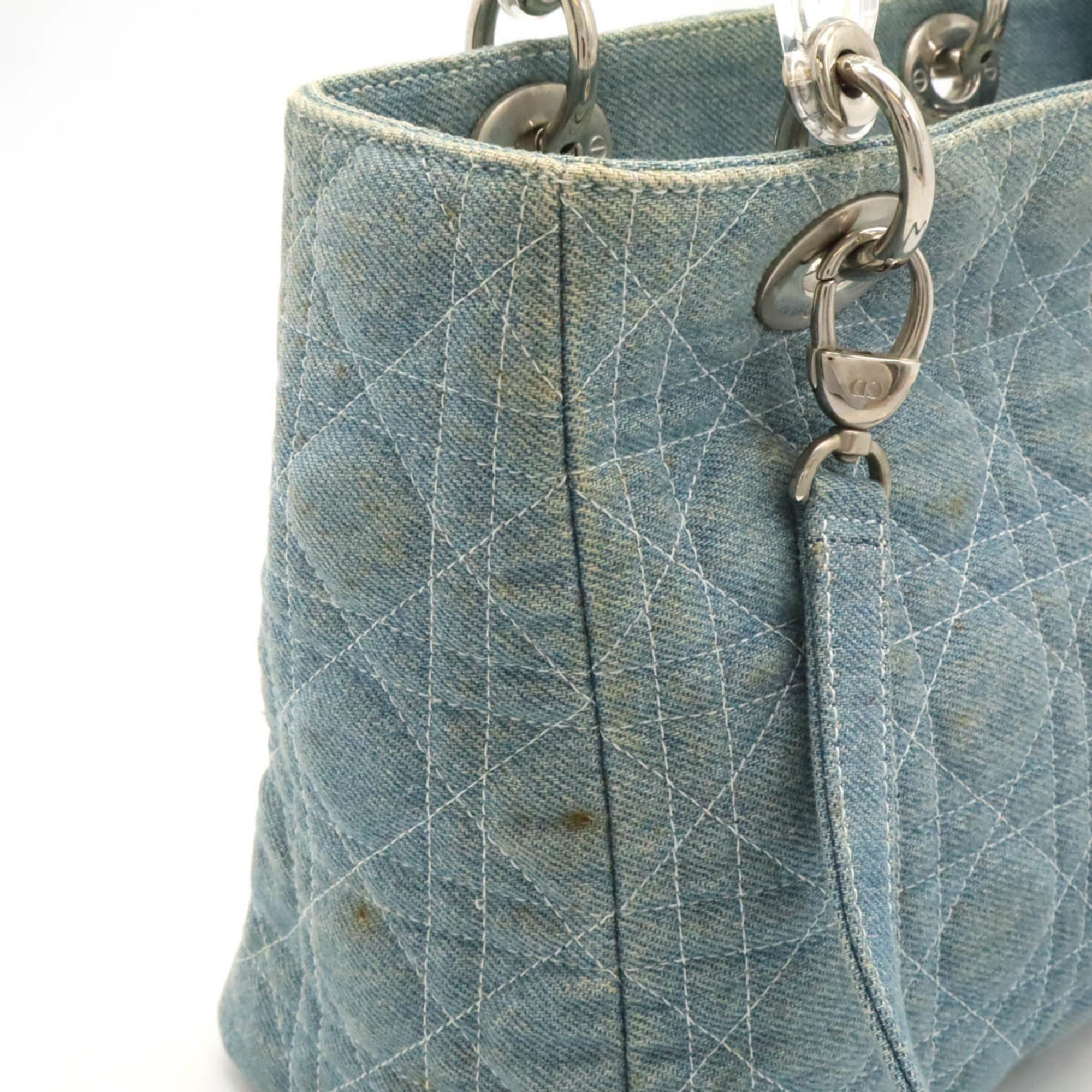 Christian Dior Lady Cannage Handbag Shoulder Bag Denim Light Blue Clear