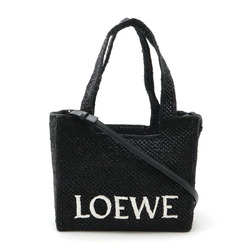 LOEWE Loewe Font Tote Medium Bag Shoulder Raffia Leather Black White A685B61X01