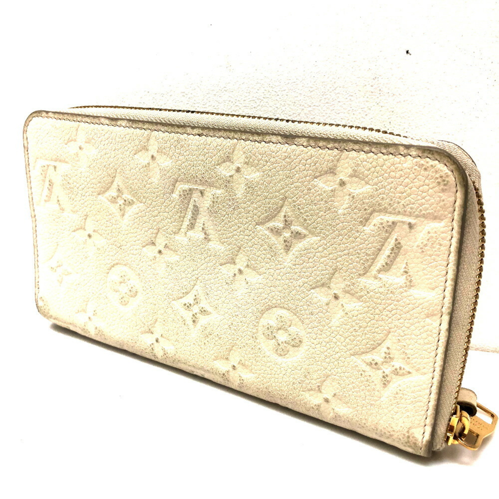 LOUIS VUITTON M93437 Round Portefeuille Secrete Long Monogram Empreinte Wallet Leather Neige White Women's