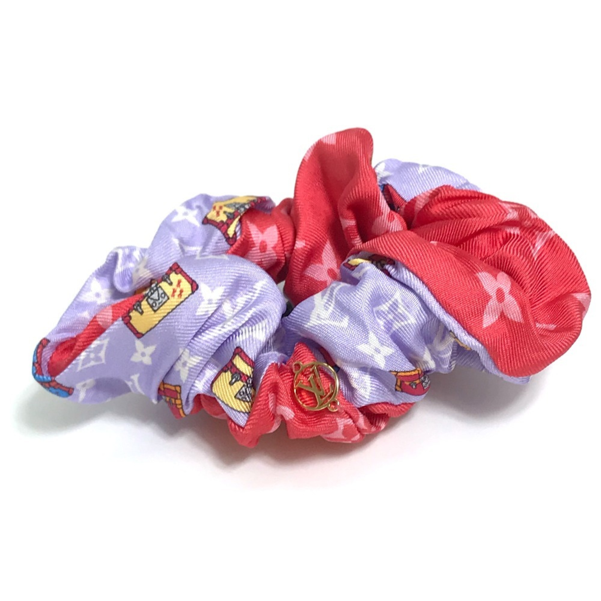 LOUIS VUITTON M77692 Scrunchie Set, Mar Hair Scrunchie, Silk, Women's, Red x Purple