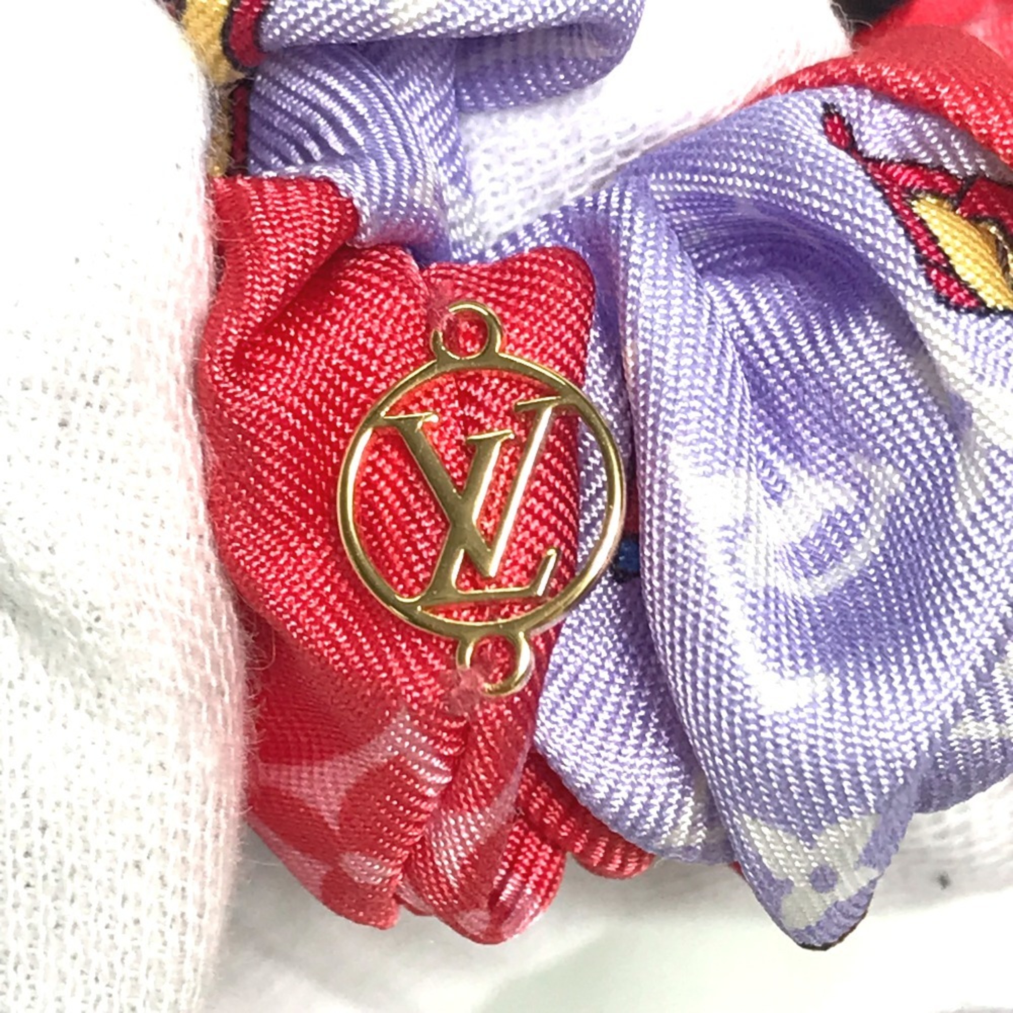 LOUIS VUITTON M77692 Scrunchie Set, Mar Hair Scrunchie, Silk, Women's, Red x Purple