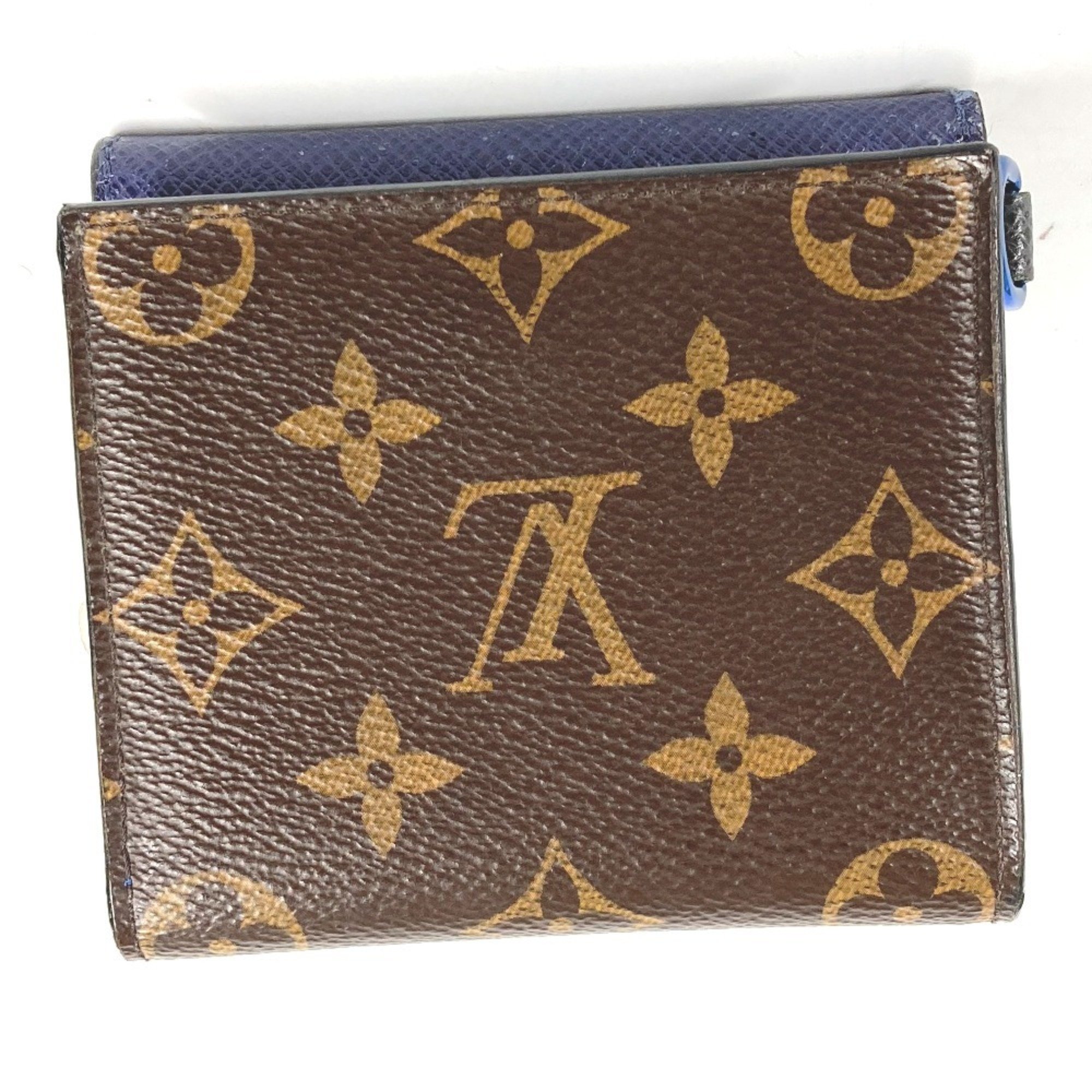 LOUIS VUITTON M63041 Monogram & Taiga Compact Wallet Bi-fold Canvas Men's Brown