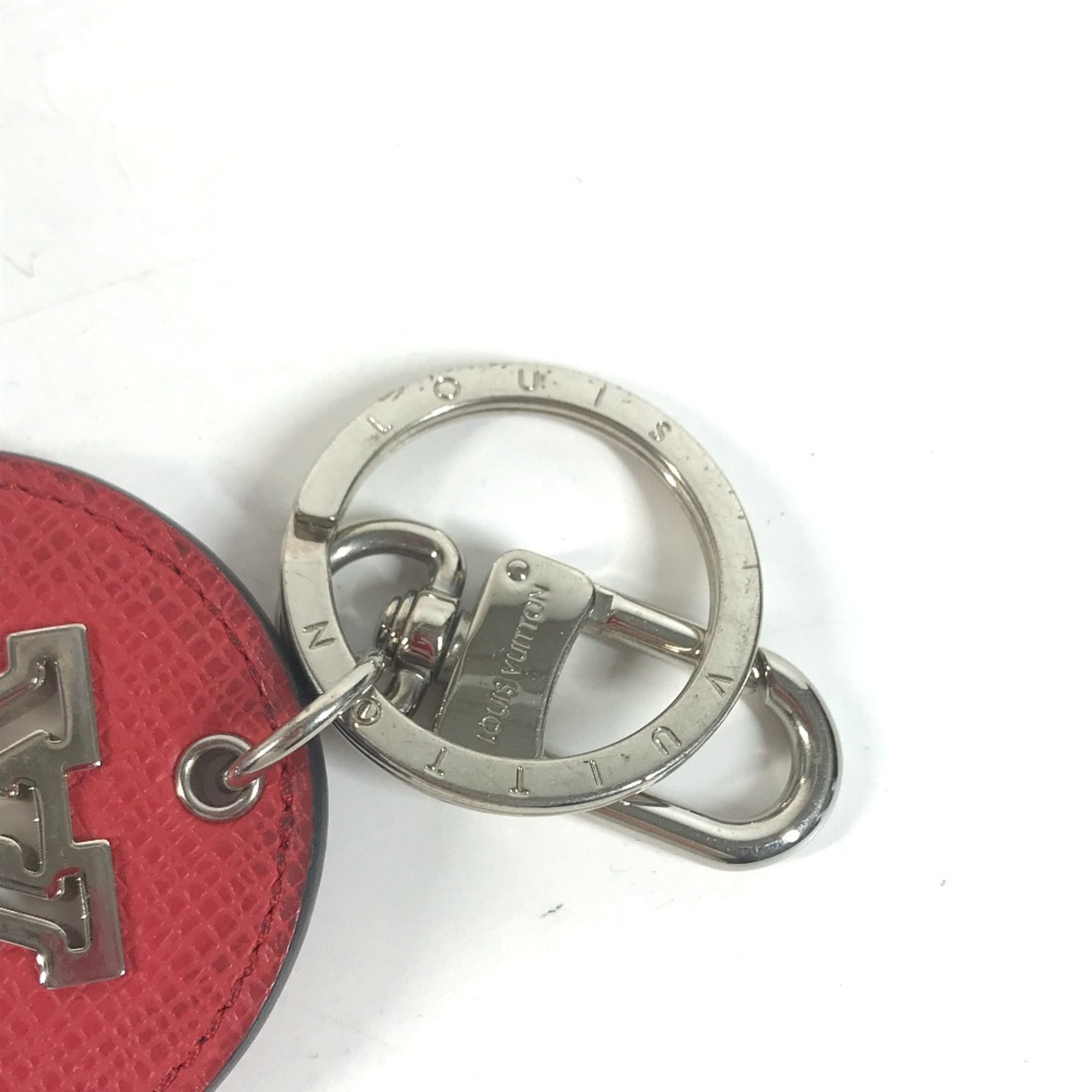 LOUIS VUITTON M64170 Bag Charm Porto Cle LV Circle Eyelet Keychain Metal Leather Men's Red