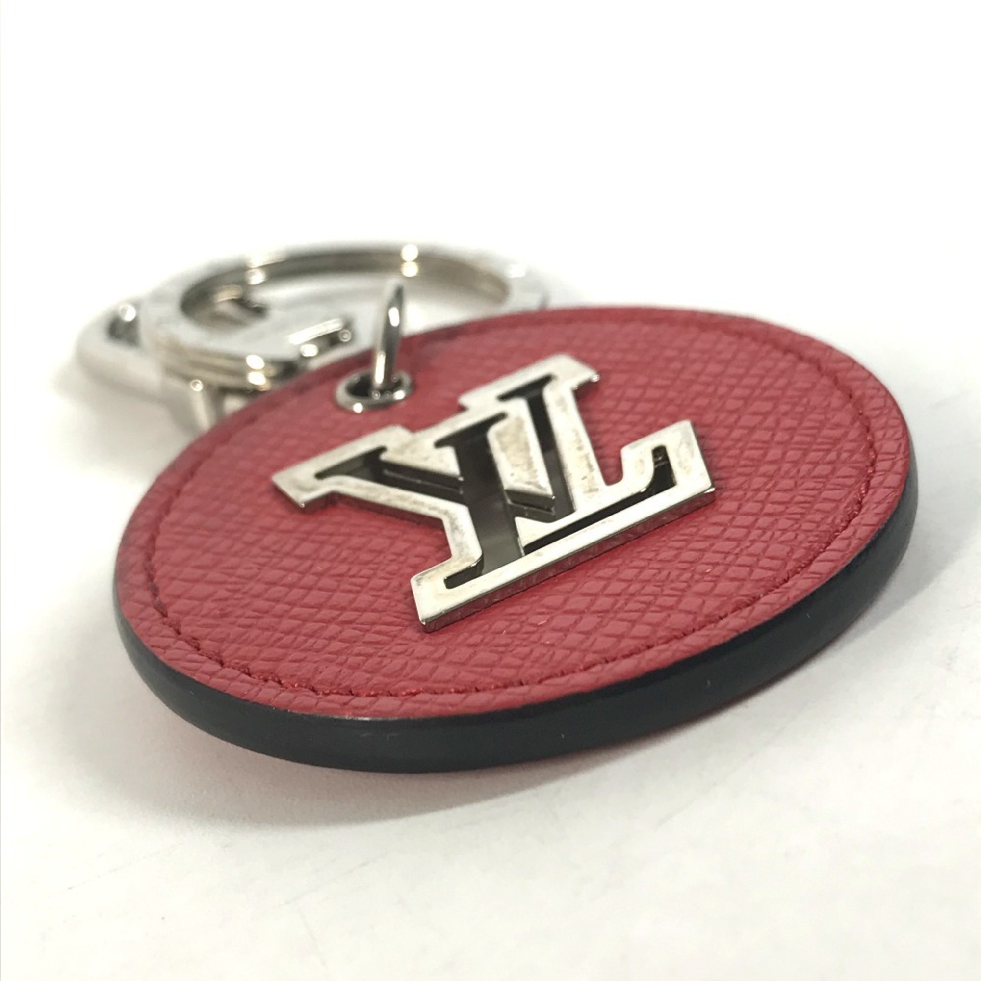 LOUIS VUITTON M64170 Bag Charm Porto Cle LV Circle Eyelet Keychain Metal Leather Men's Red