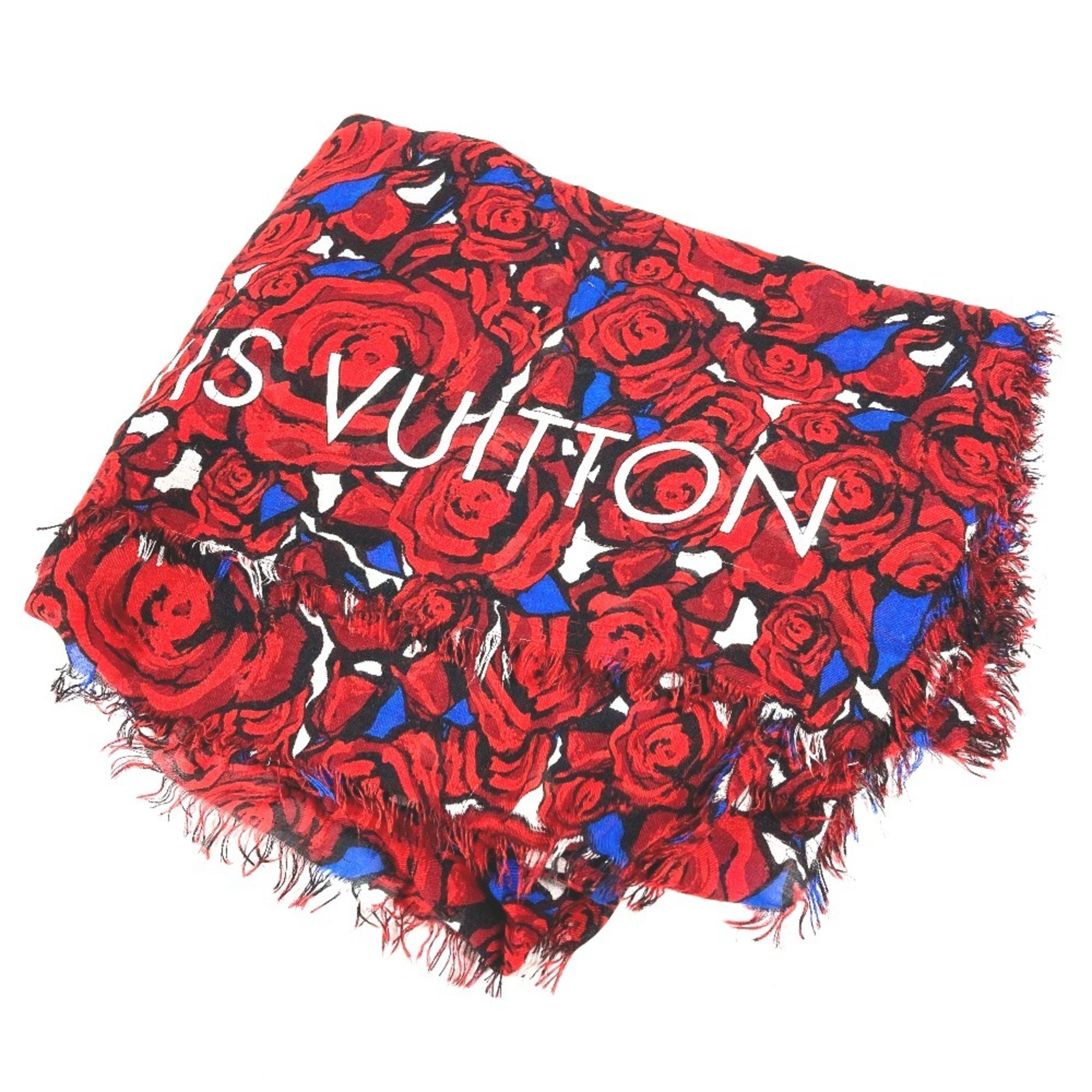 LOUIS VUITTON M70476 Etoile Rock'n'Roses Rose Flower Stole Rayon Silk Women's Red