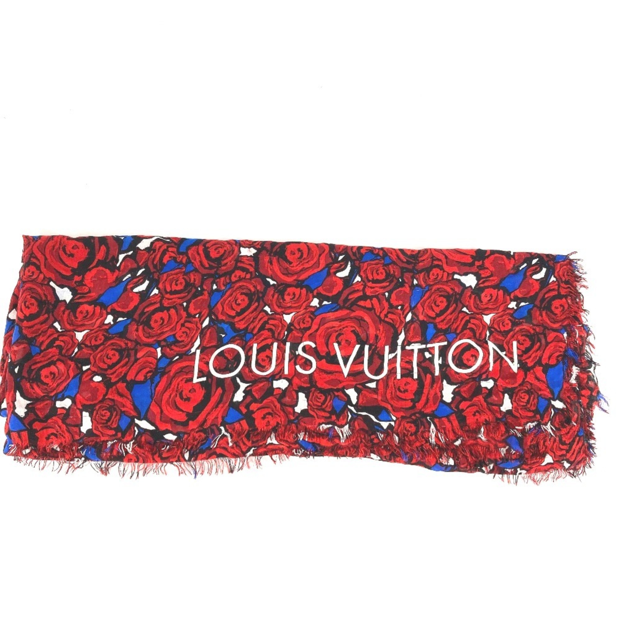 LOUIS VUITTON M70476 Etoile Rock'n'Roses Rose Flower Stole Rayon Silk Women's Red