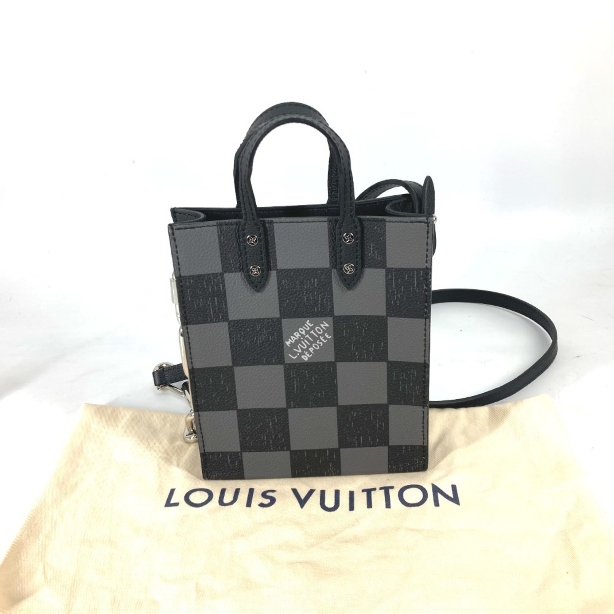 LOUIS VUITTON N60479 Damier Checkerboard Sac Plat XS Tote Bag Shoulder Handbag Men's Black