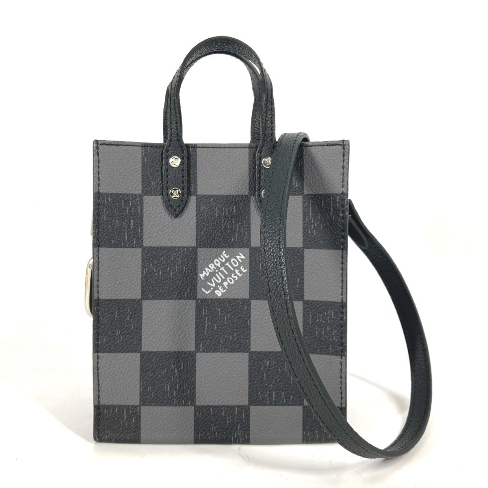 LOUIS VUITTON N60479 Damier Checkerboard Sac Plat XS Tote Bag Shoulder Handbag Men's Black